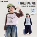 Girls' autumn clothing  new loose color block little girl's clothes long sleeve t-shirt kids cartoon print top