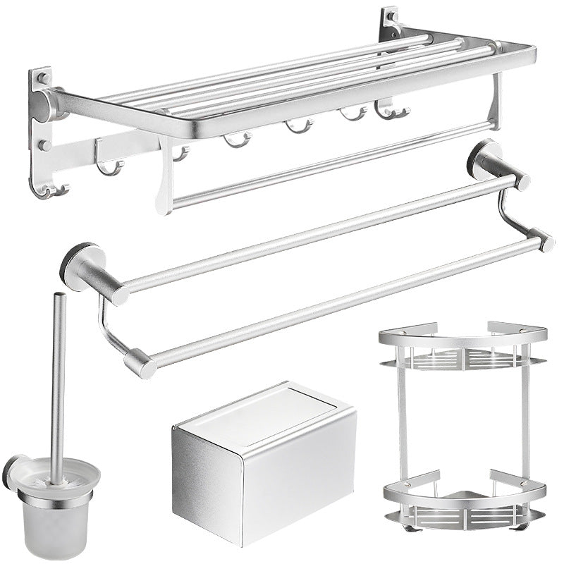 Silver Space Aluminum Bathroom Towel Rack No Punching Toilet Bathroom Towel Rack Shelf Pendant Five-piece Set