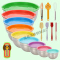 Stainless steel deep salad bowl with color-sprayed lid, round mixing bowl with non-slip silicone base for kitchen use