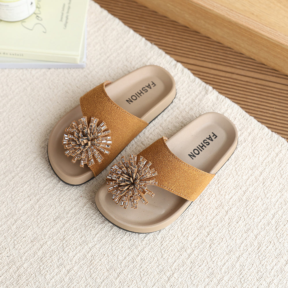 Girls' fireworks flip-flops - new summer collection, korean style outdoor sandals, fashionable soft-soled beach shoes for kids