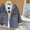 Kids' hooded jacket - new spring/autumn collection - boys' casual top - trendy baby plaid hooded shirt - stylish korean fashion