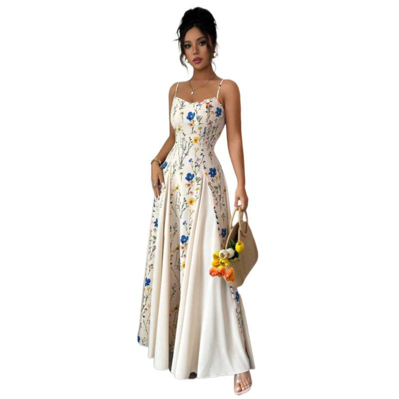 cross-border e-commerce european and american summer new fashion printed women's slim-fit camisole dress