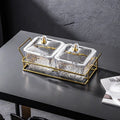 【with lid】gold-rimmed 2-compartment fruit platter + iron stand, thickened plastic