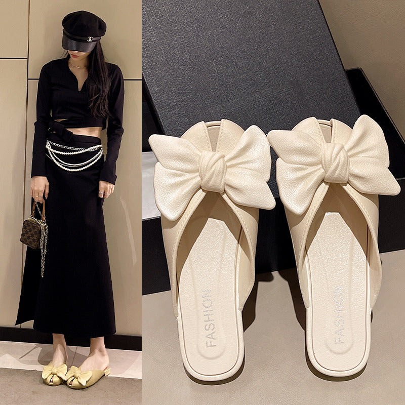 French-style slip-on mules with bow detail, new for summer 2025. unique, fairy-like, flat, retro sandals