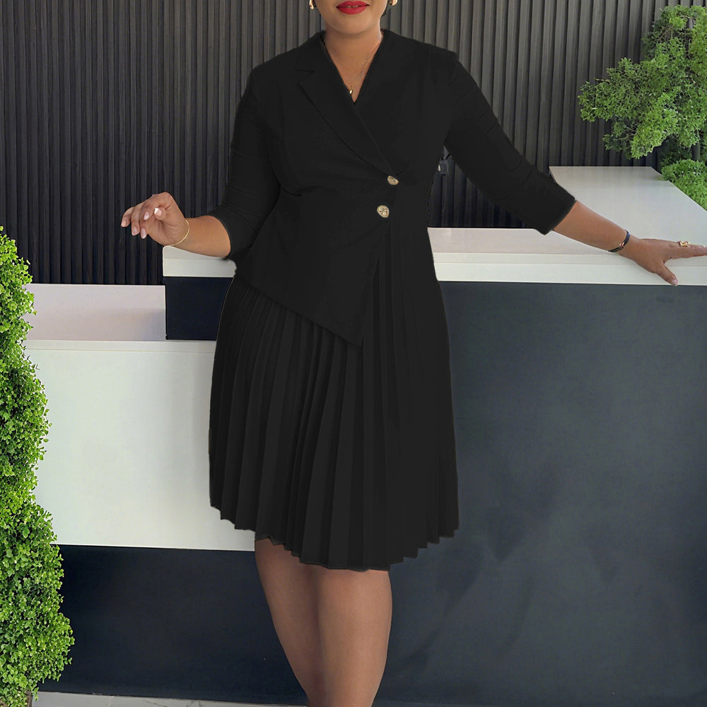 D597 cross-border  european and american women's winter suit collar shirt plus size fashionable elegant pleated foreign trade dress