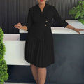 D597 cross-border  european and american women's winter suit collar shirt plus size fashionable elegant pleated foreign trade dress