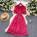 Frenchclassy sense cut out crochet lace short-sleeved dress women's summer waist slimming lookeleganta word dress