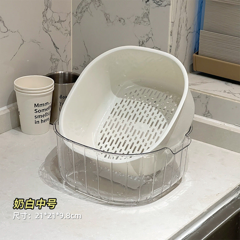 Double-layer new arrival drain vegetable basket fruit plate fruit living room plastic vegetable basket basket for home kitchen thickened