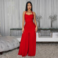 C7656 cross-border   fashion women's elegant solid color bodycon slit dress