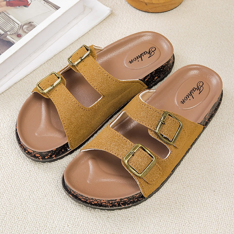 2026 new french retro chunky platform double buckle french anti-slip sandals and slippers for women, summer outdoor wear, export quality