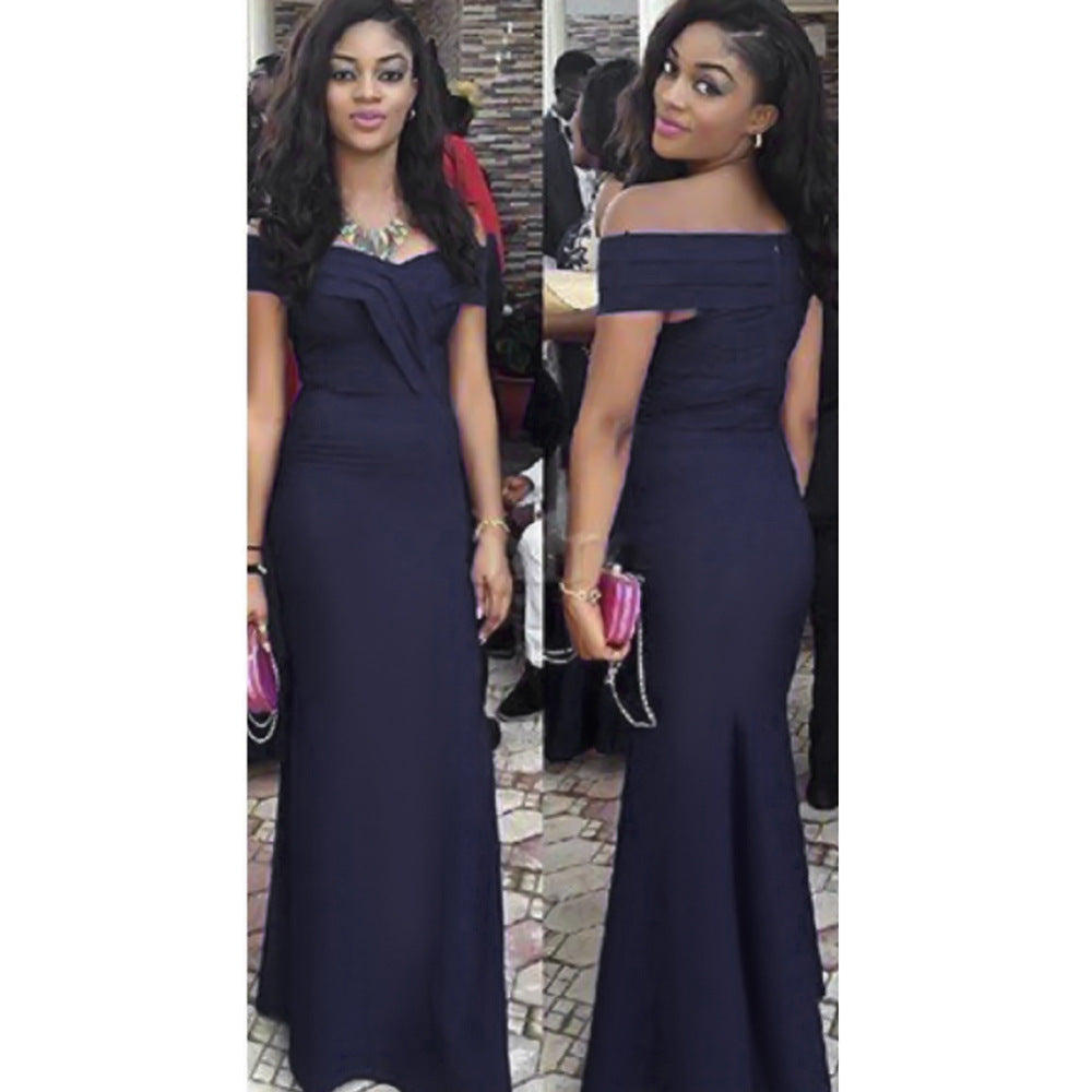 winter new arrival: women's v-neck off-the-shoulder hostess dress, long maxi dress - african style,  dropshipping available
