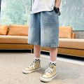 K-style loosekids denim half length pants summer breathable distressed washed shorts boys embroiderpocket white trendy