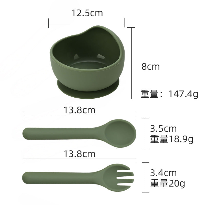 Cross-border supply of food-grade baby feeding bowls, forks and spoons, tableware sets, infant complementary food bowls, silicone tableware sets