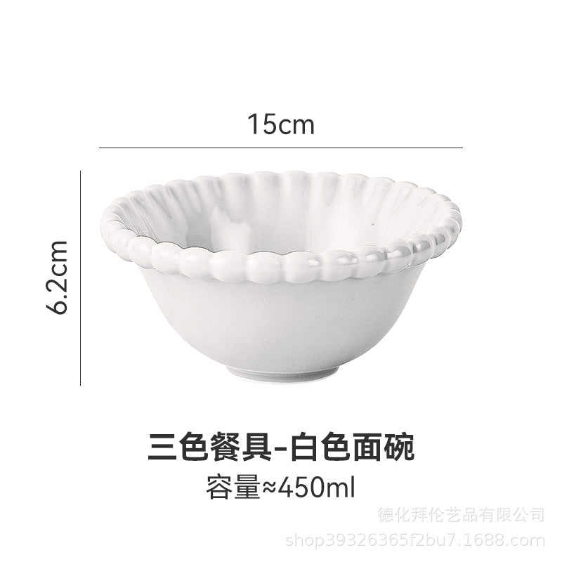 Insfrench creative pearl edge bowl, plate and dish tableware combination restaurant for home dessert oatmeal rice bowl suit
