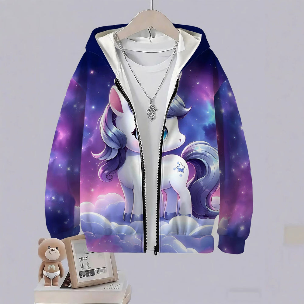 Kids' hoodie jacket, cross-border hot seller: cute cartoon print fashion zip-up hoodie for girls, dropshipping available