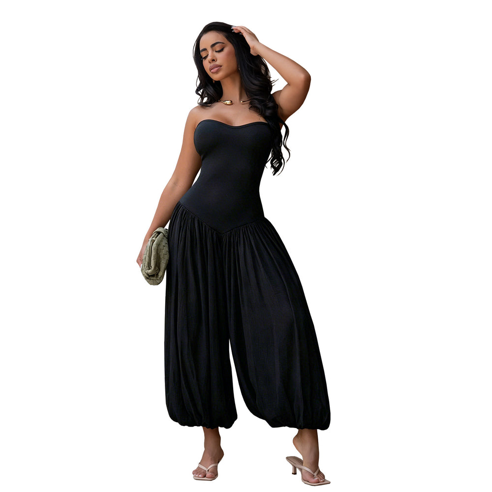 C7717 cross-border   fashion women's elegant sexy bandeau slim-fit fashion jumpsuit