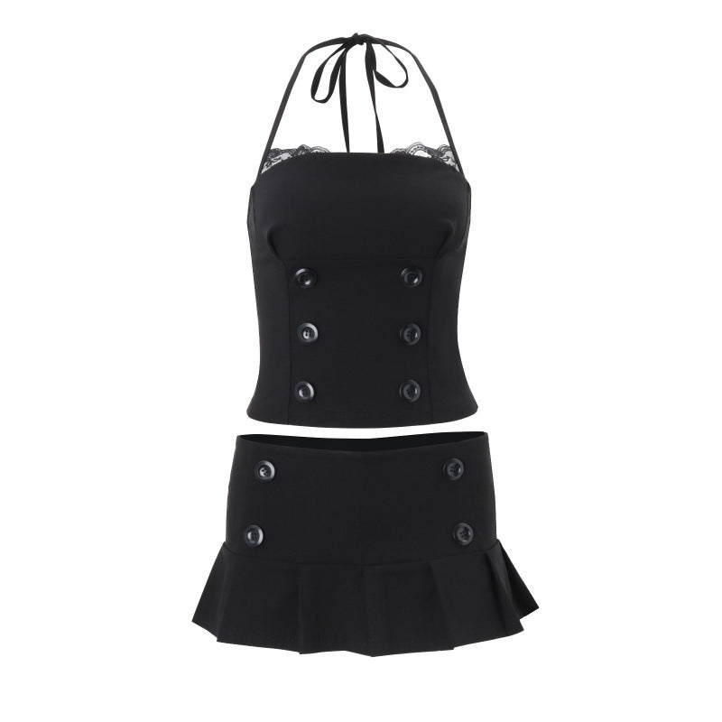 European and american women's clothing  summer new arrivals: spicy girl style fashionable halter top and slimming midi skirt set