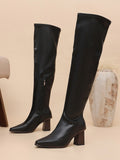 white petites thick high heels over-the-knee long skinny boots plus size leg cover thin legs calf knee high women's boots