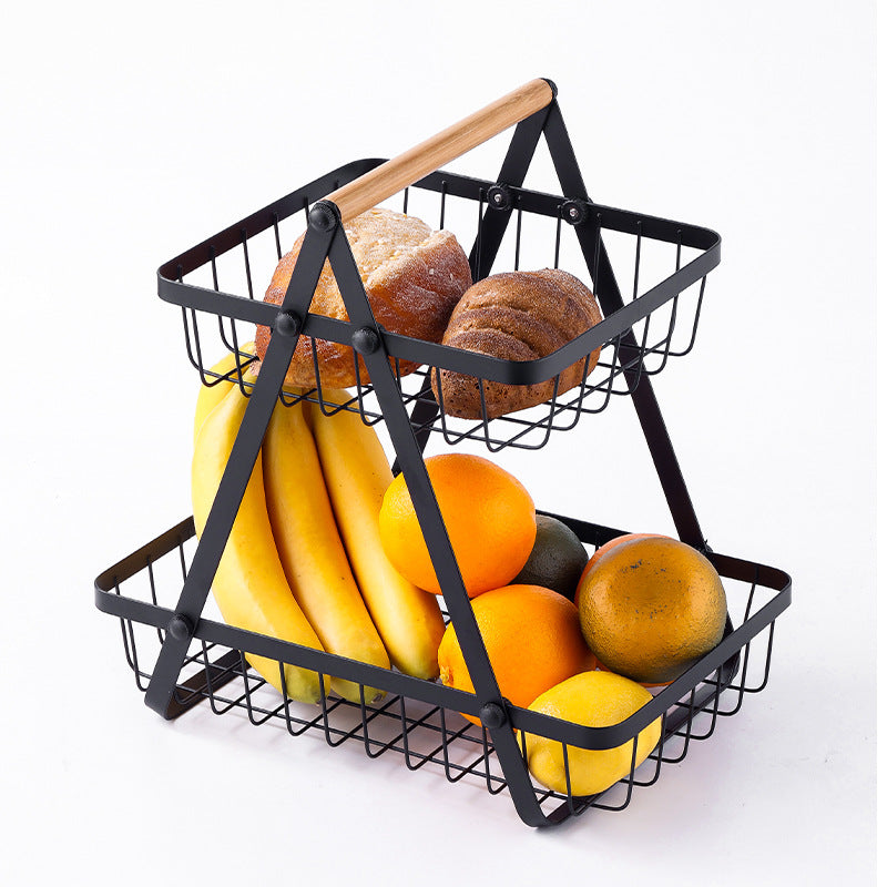 Customized wholesale wrought iron fruit basket removable double-layer vegetable fruit basket kitchen rack living room snack storage basket