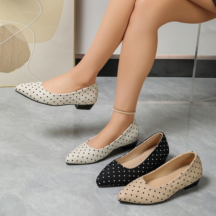 Exportplus size thick heel pointed toe flats spring & fallnew arrivalcasualfashionflats polka dot tweed styleflats