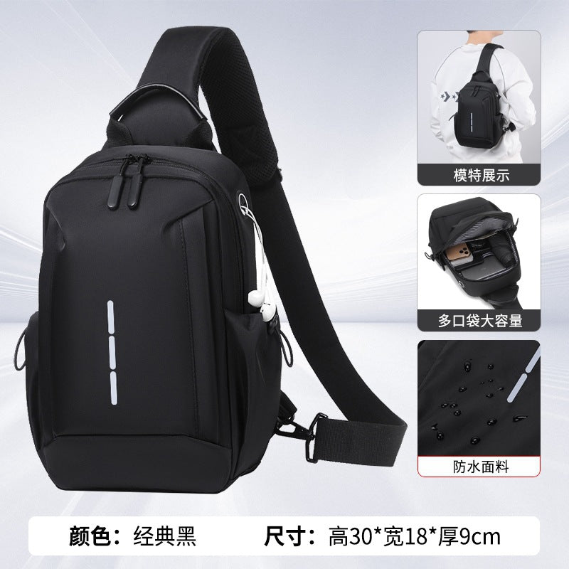 Cross-border custom logo fashionable men's breast bag, high-end waterproof messenger bag, casual and light commuter shoulder bag.
