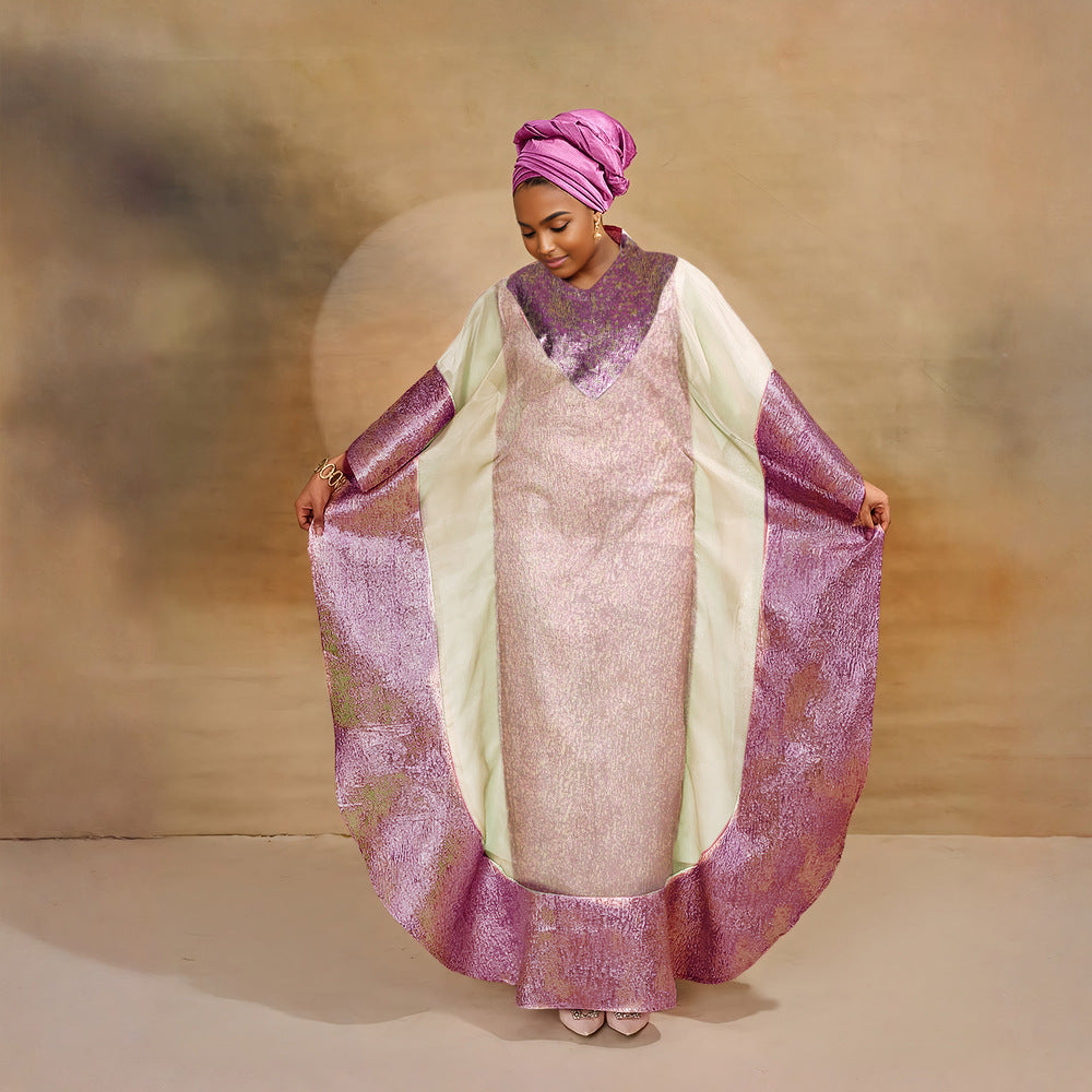 Aliexpress cross-border export african hot stamping plus size robe headscarf women's tassel dress + vest two-piece set