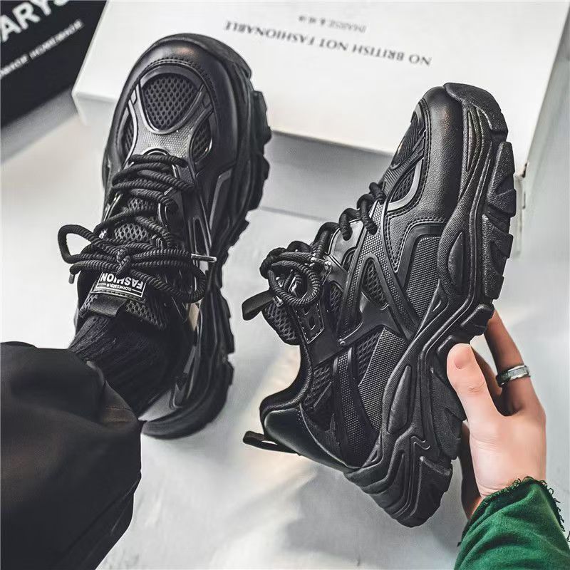 Men's shoes 2025 new winter breathable mesh casual chunky sole non-slip versatile white sneakers height increasing athletic dad shoes trendy footwear