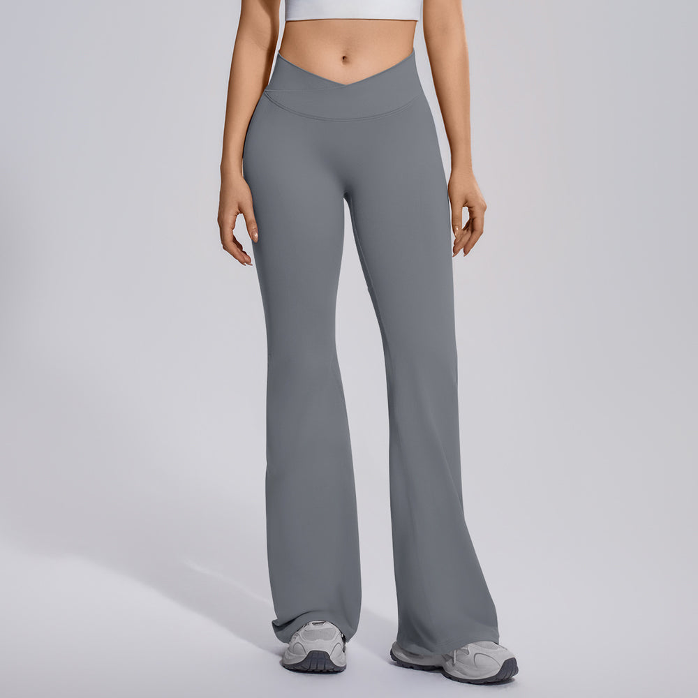 fully matte nylon cross high waist peach hip flared pants seamless quick-drying yoga fitness wide-leg pants for women