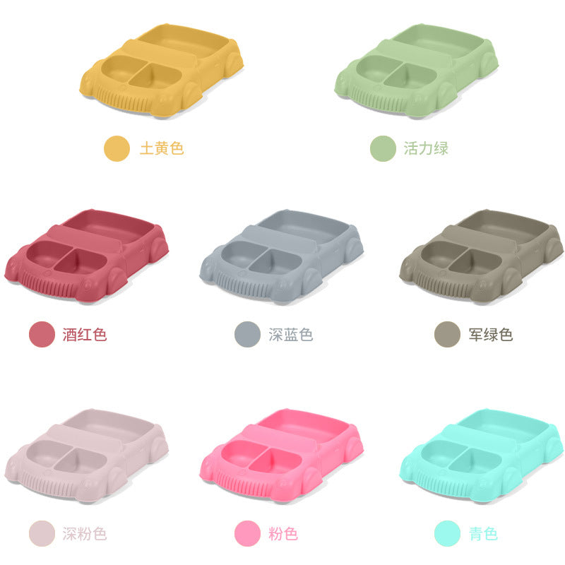Factory new product baby silicone dinner plate large suction cup tableware set 8-piece set cartoon children's car silicone dinner plate