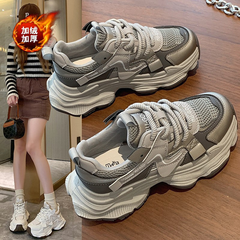 Dad shoes for women 2026fall and winternew arrivalfleece-linedthick soleheight-increasing sneakerseasiest for matchcasualwhite shoesheattech cotton shoes