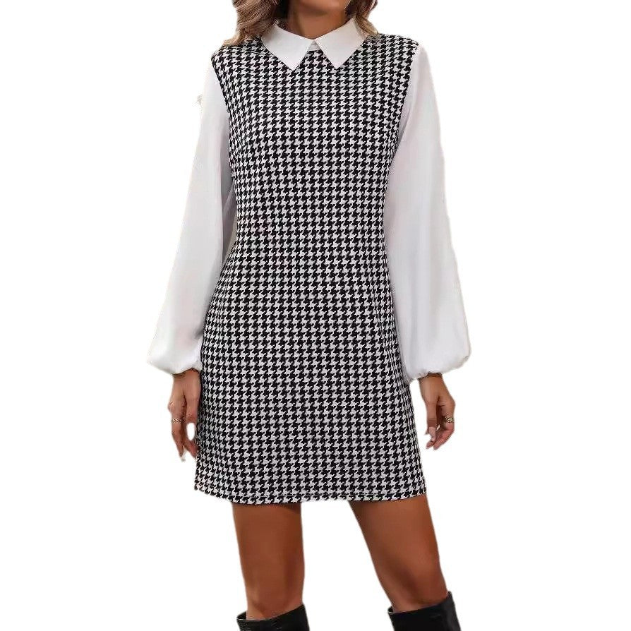 european and american cross-border  autumn new arrival: slim-fit, figure-flattering, faux two-piece a-line dress