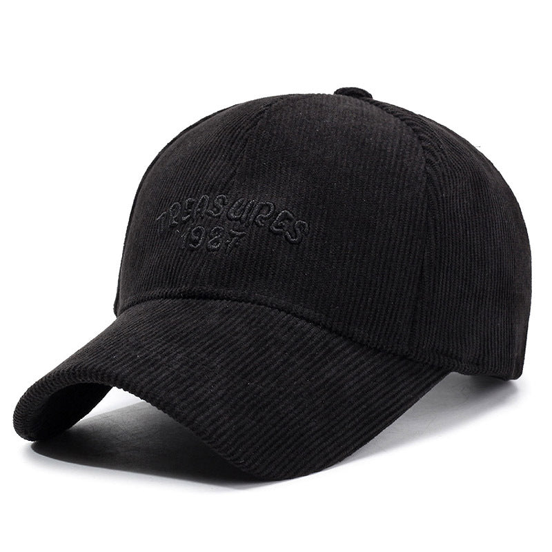 Autumn and winter new corduroy solid color baseball cap outdoor simple casual letter duck tongue cold and warm men's and women's hats