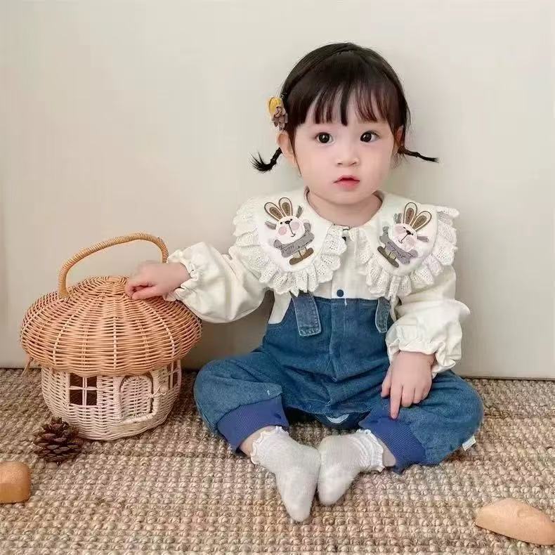 Spring outfit chic romper baby girl cartoon onesie double layer jacket princess style newborn clothes
