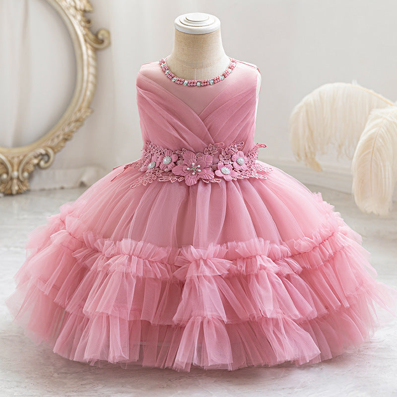 Exportnew arrival female flower girl evening dress tutu cake princess dress first birthday dress baby dress