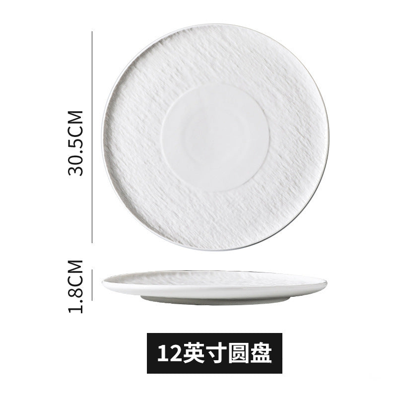 European-style creative art embossed display plate, steak plate, vintage-style pure white ceramic western dinner plate, dessert presentation plate