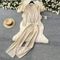 Fashion celebrity fashion rhinestone round neck knittingcardiganhigh waistloose wide legpantsfall and winterknittingtwo-piece set for women
