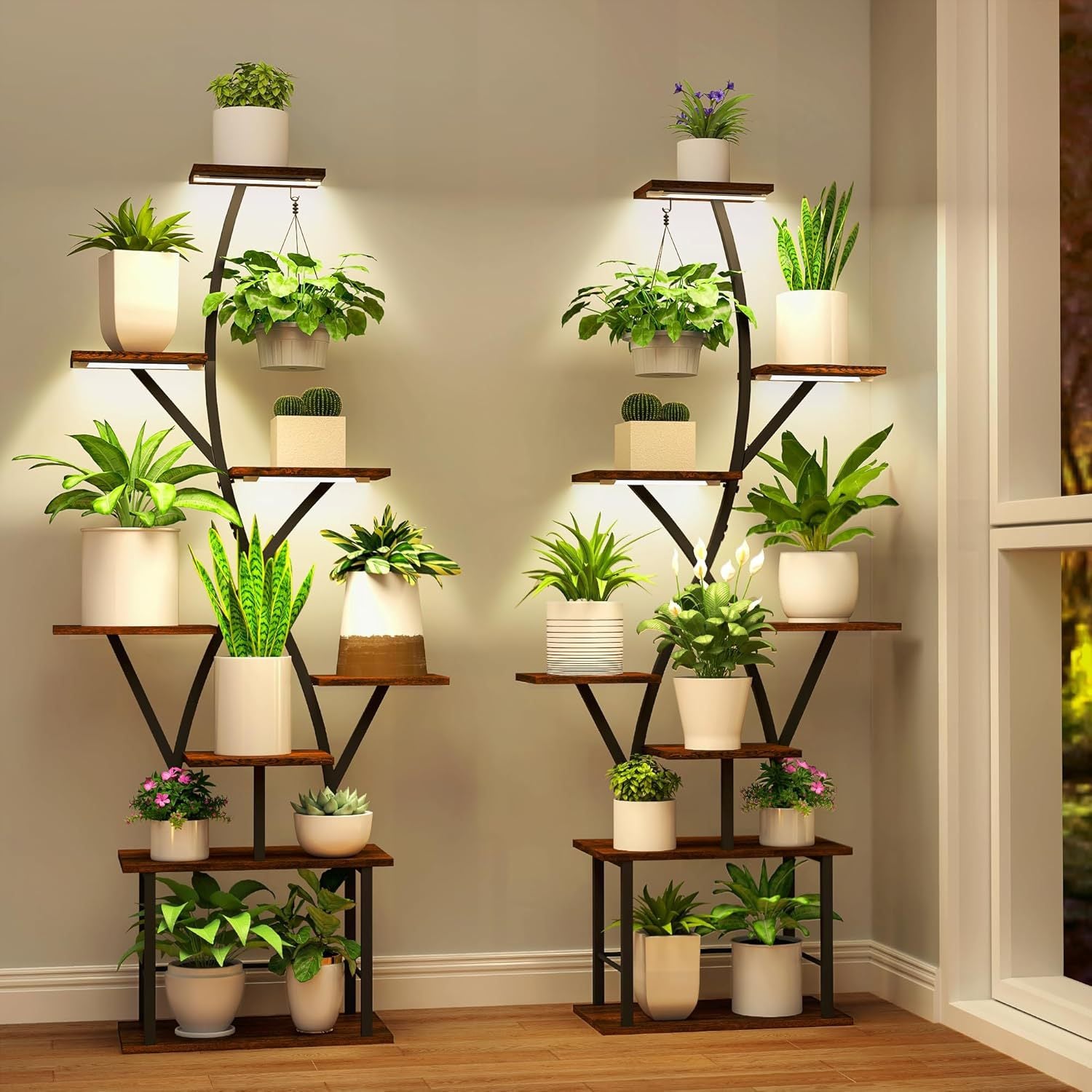 Cross-border hot-selling wholesale with plant lamp flower stand, living room balcony wrought iron flower pot stand, floor-to-ceiling wrought iron flower stand