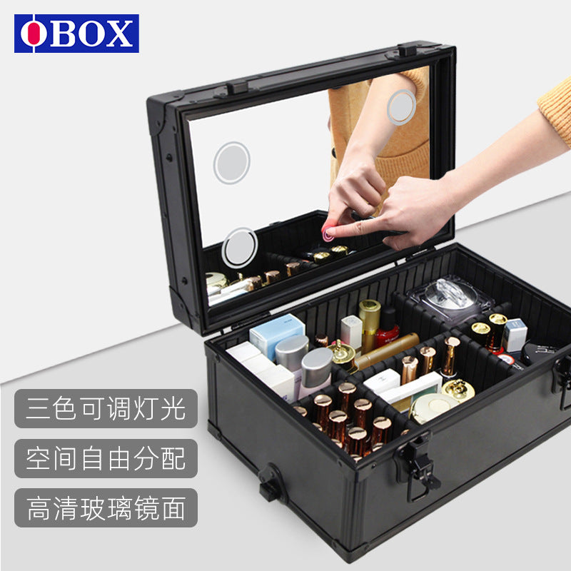 OBOX cosmetic case with lamp, manicure case, tattoo embroidery storage toolbox, bride and makeup artist makeup trolley case manufacturer