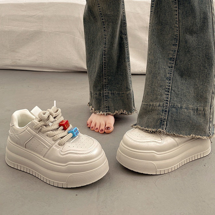 Women's white sneakers with hidden wedge heel - 2025 hot new spring/autumn style, premium thick sole platform, bestselling casual athletic shoes