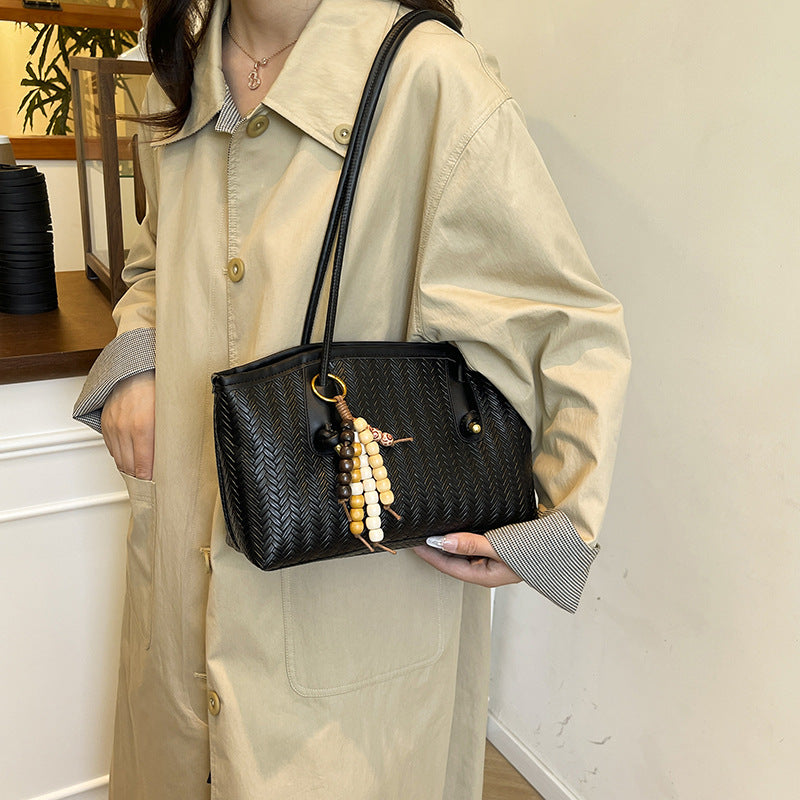 Woven commuter tote bag for women - new autumn 2025 collection: casual, minimalist, versatile shoulder bag/cosmetic bag