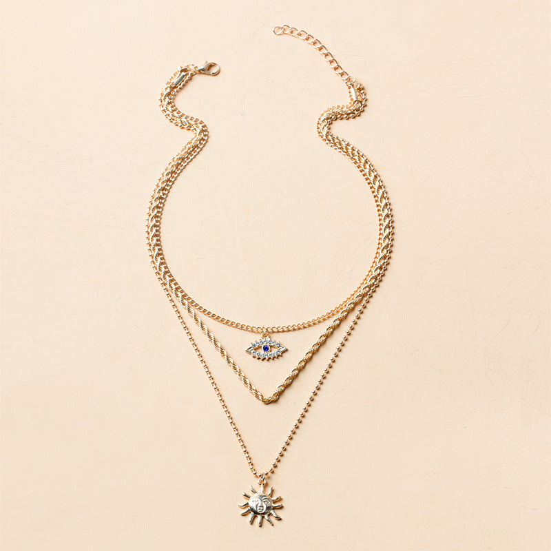 Wholesale devil's eye necklace - cross-border alloy jewelry, unique sun pendant, women's multi-layer necklace, trendy ins style accessories