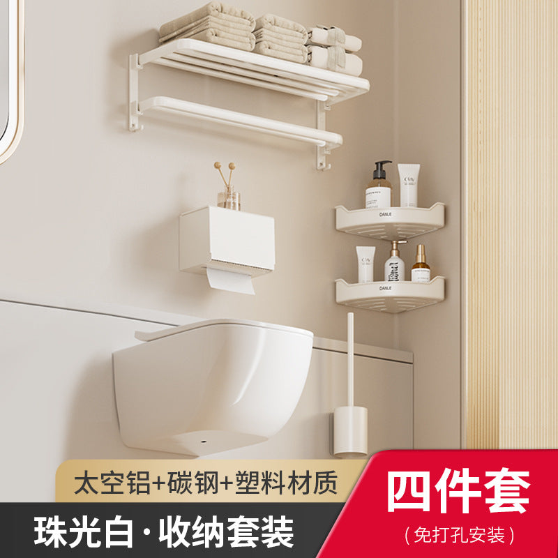White bathroom triangular rack, no punching on the toilet wall, toilet corner basket storage, bathroom pendant set