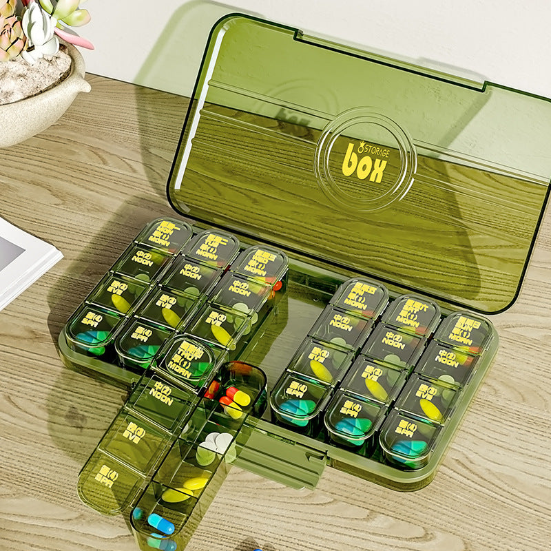 Portable and portable medicine box seven days a week, medicine dispenser,  new large font medicine reminder medicine box