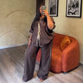 European and american cross-border women's fashion:  summer new arrivals - stylish casual loose tie-waist shirt and wide-leg pants fashion set