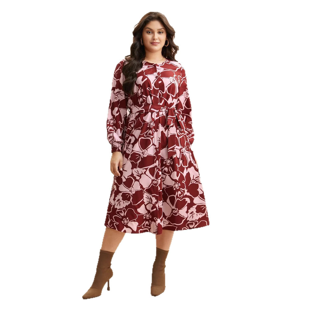 plus size plus size women's round neck printed garden skirt in stocknew arrival fat girl waist dress
