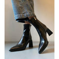 Pointed toe soft leather slim fit ankle boots - high heel, slimming, side zipper, genuine leather, elegant winter boots