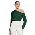 Export cross-border pleated satinshirttops spring and summer fashion  off-shoulder asymmetrical long-sleeved shirt women's clothing