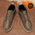 Men's winter new arrivals: versatile casual leather shoes with fleece lining for warmth. trendy british style business anti-slip work shoes