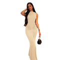 European and american cross-border chic women's clothing:  summer new arrival - solid color sleeveless high-waisted ruched fashionable maxi dress