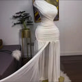 European and american cross-border women's fashion:  spring new arrival - solid color sleeveless asymmetrical neck ruched bodycon slit maxi dress